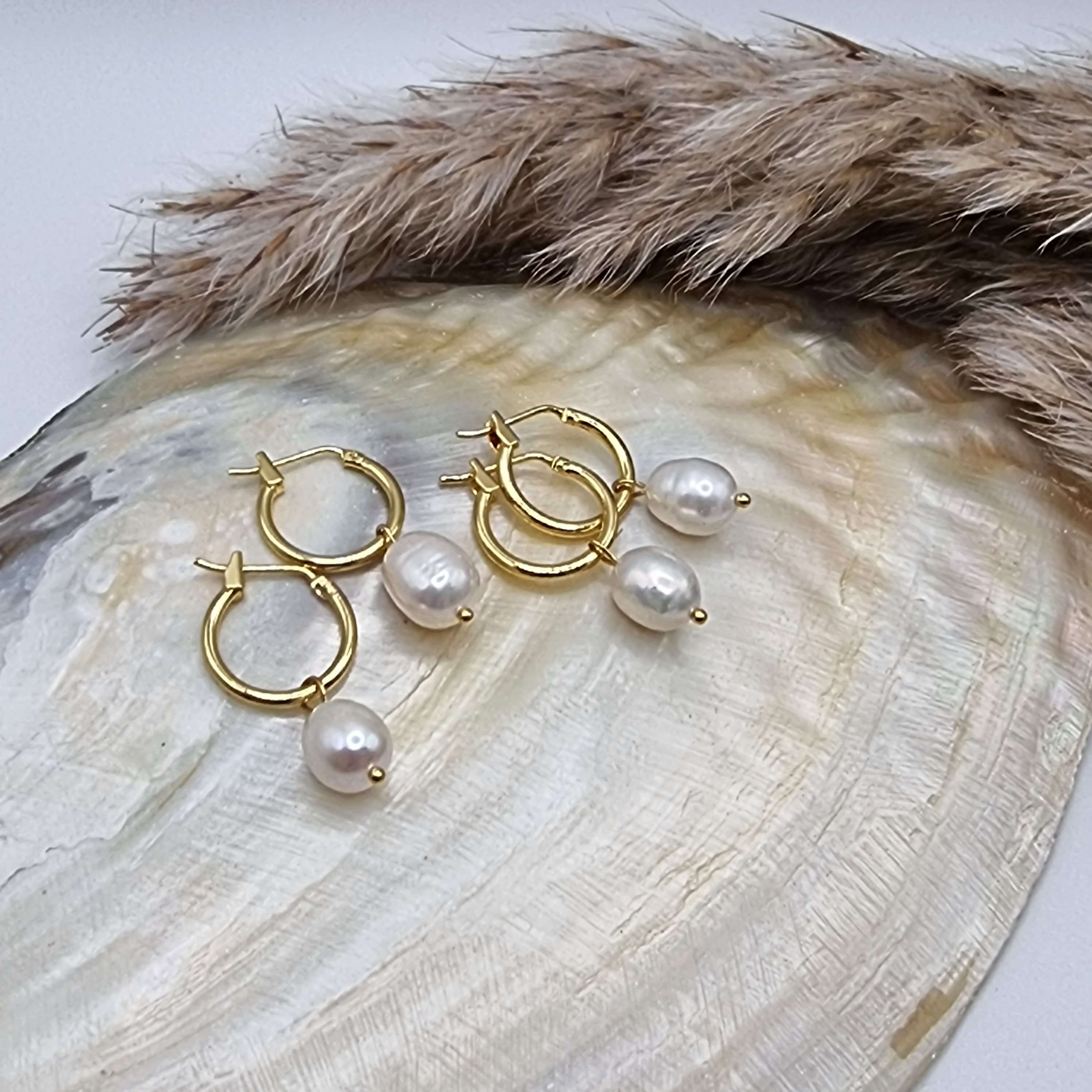 עגילי חישוק זהב פנינה