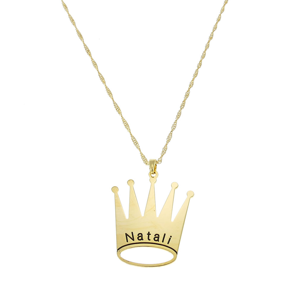 שרשרת זהב כתר גדול עם חריטה אישית