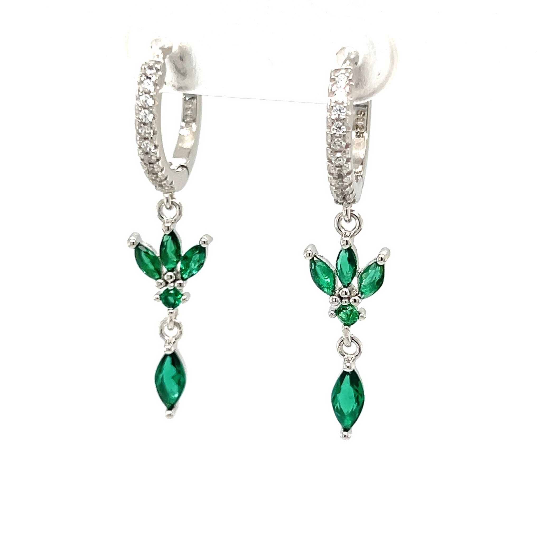 עגילי חישוק כסף לוטוס ירוק מאי