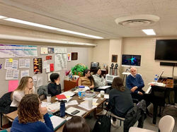 Composer David Karp shares his music with the pedagogy classs his music