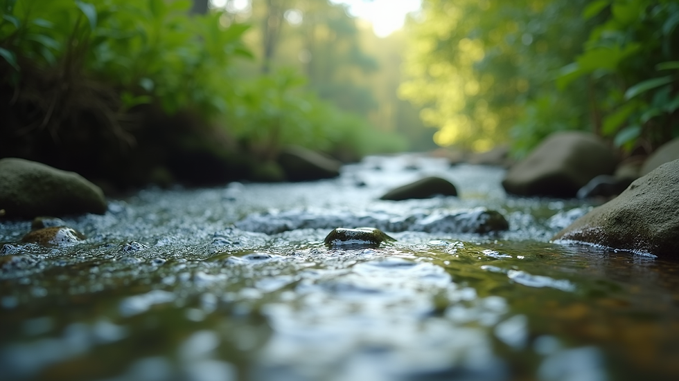 Close-up view of a tranquil natural setting with flowing water