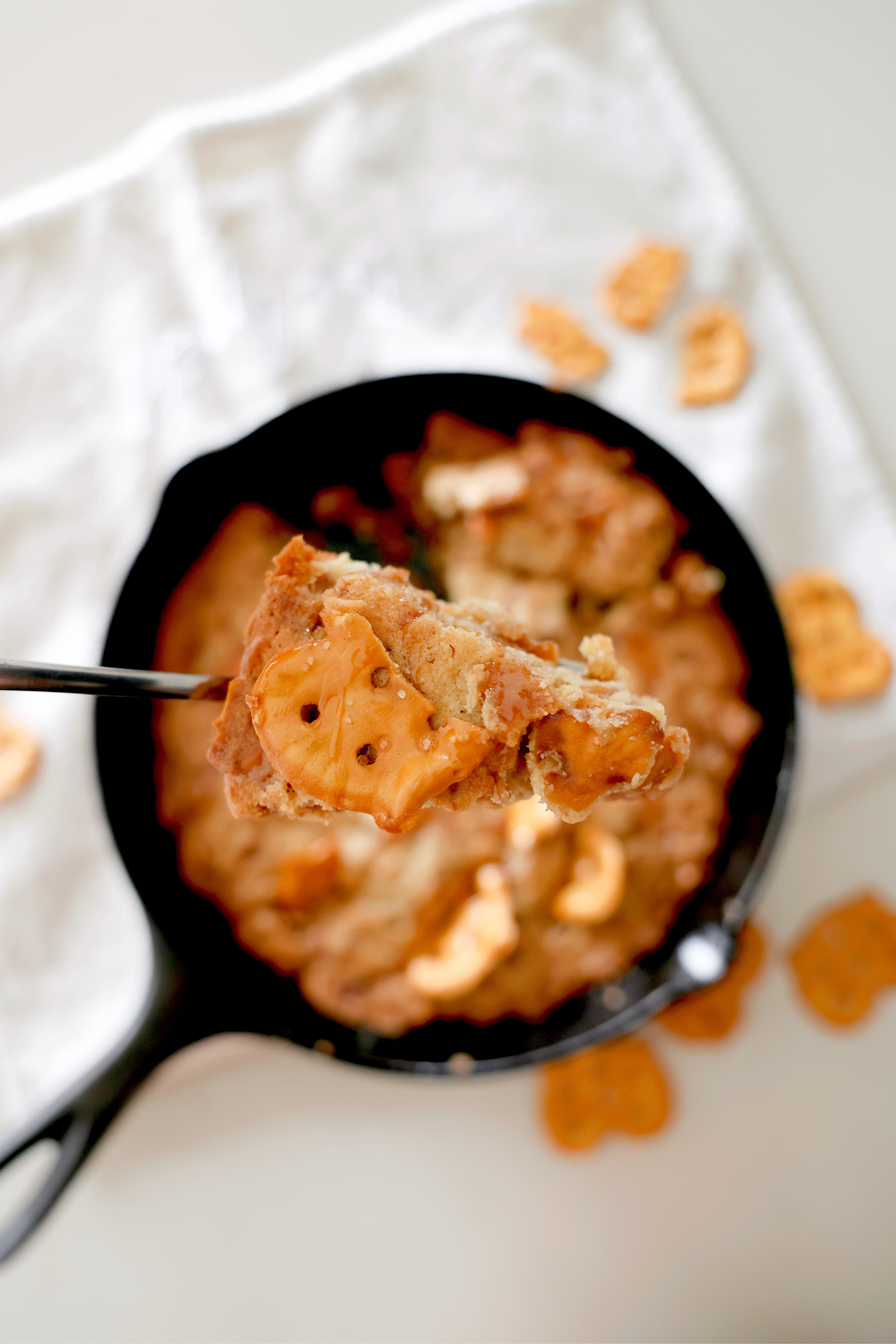 Salted Caramel Pretzel Cookie Skillet