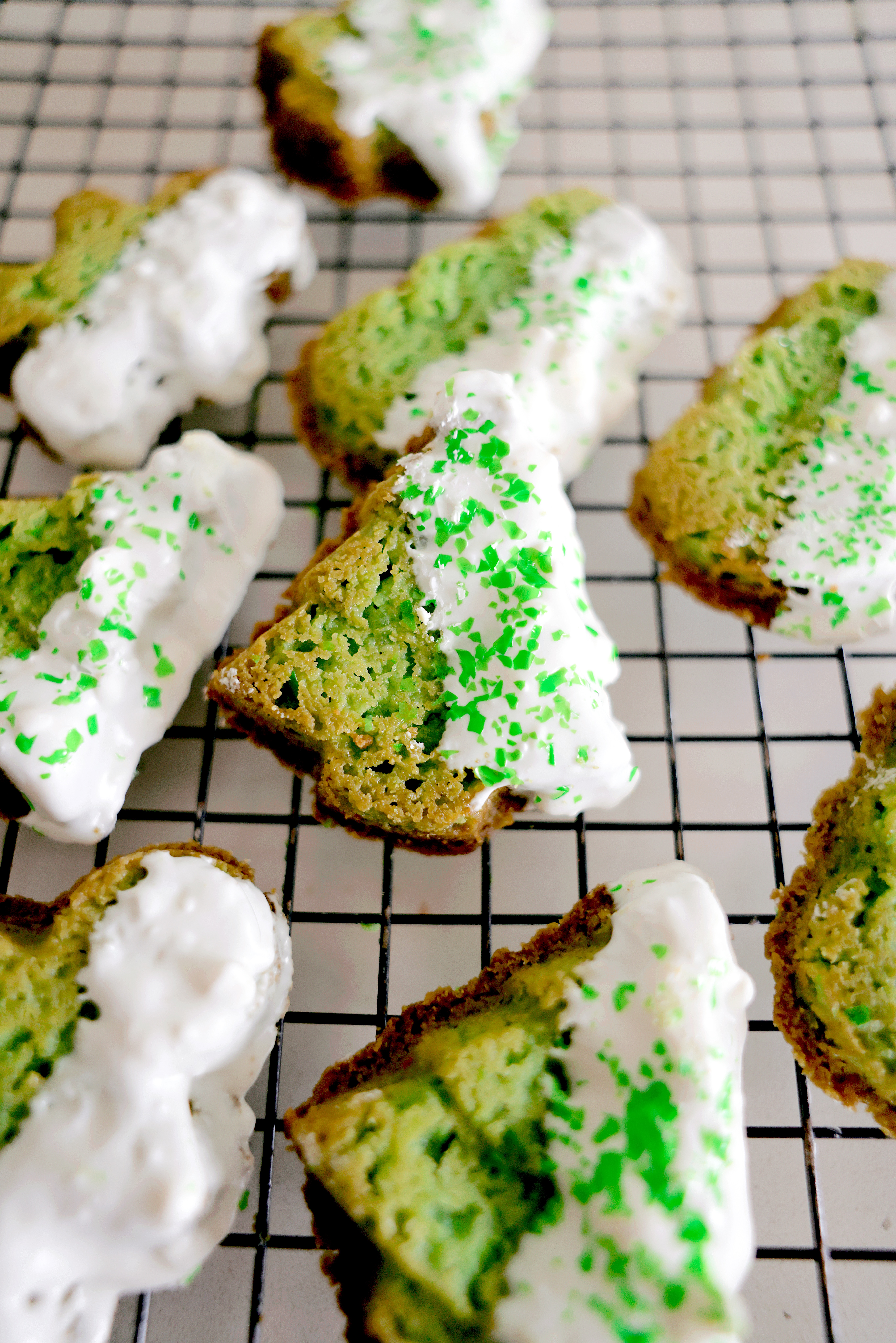 White Chocolate Dipped Matcha Shortbread Cookies