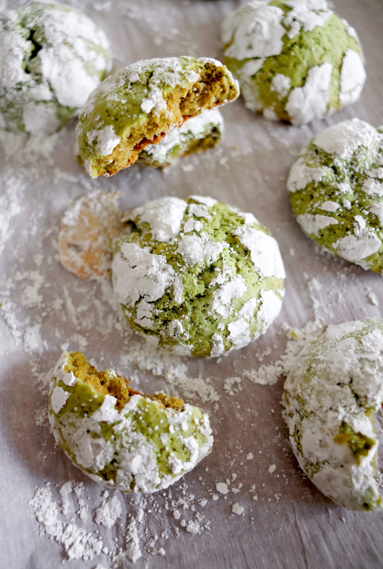 Marshmallow Matcha Crinkle Cookies