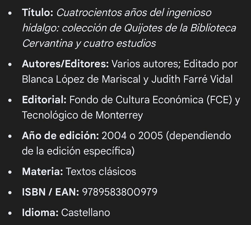 Miniatura: T.D. CUATROCIENTOS AÑOS DEL INGENIOSO HIDALGO de BLANCA LOPEZ DE MARISCAL