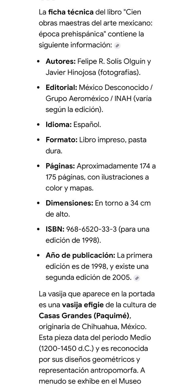 Miniatura: T.D. CIEN OBRAS MAESTRAS DEL ARTE MEXICANO EPOCA PREHISPANICA  de FELIPE SOLIS
