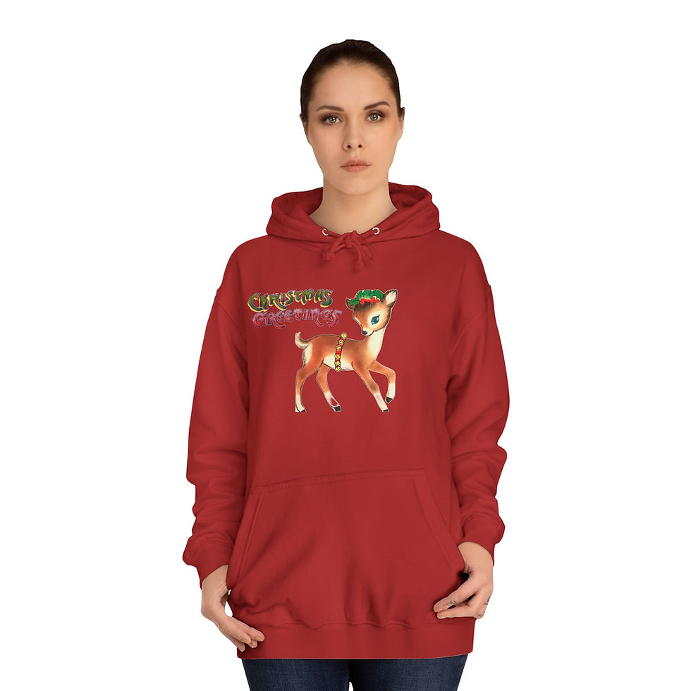 Thumbnail: Retro Reindeer Hoodie Christmas Sweatshirt w/Pockets Cozy Winter Apparel 