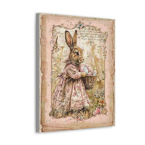 Shabby French Rabbit Canvas Art Cottage Decor Farmhouse Spring Bunny Print