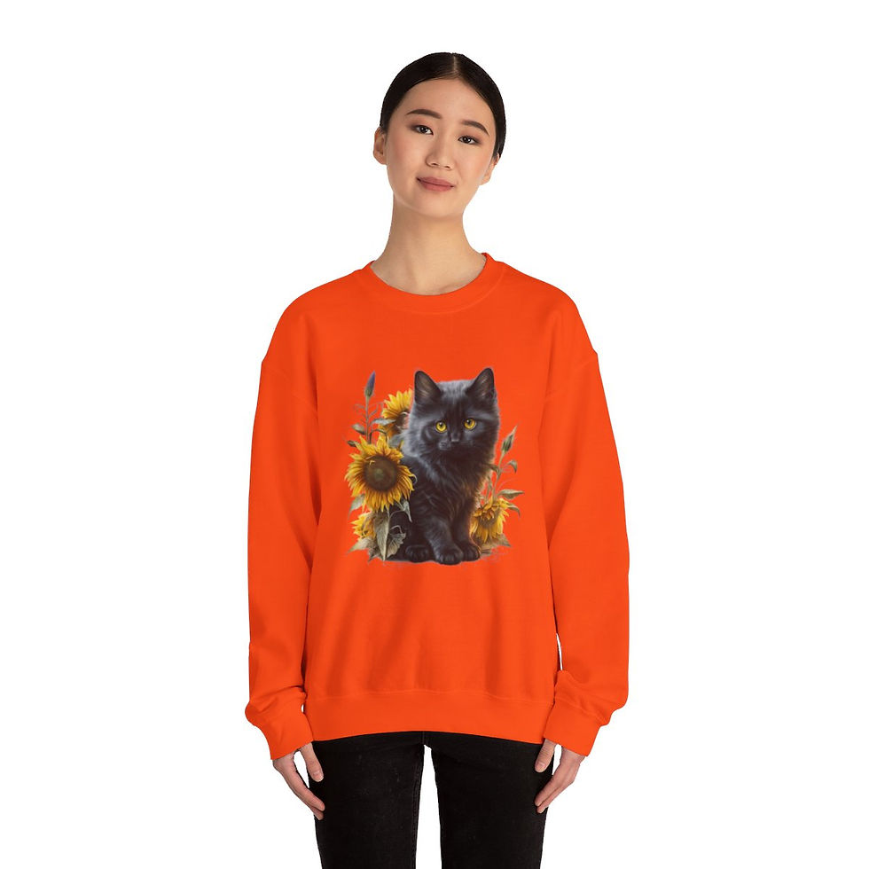 Thumbnail: Sunflowers & Kitten Sweatshirt Wearable Art Cat Lover Gifts BOHO Fall Apparel 