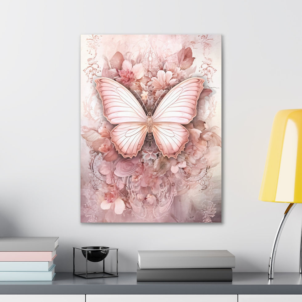 Thumbnail: Shabby Canvas Art French Country Cottage Decor Victorian Pink Roses Butterfly