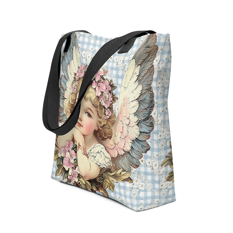 Thumbnail: Shabby Chic Artistic Tote Bag, Vintage Cherub, Victorian Angel, Wearable art