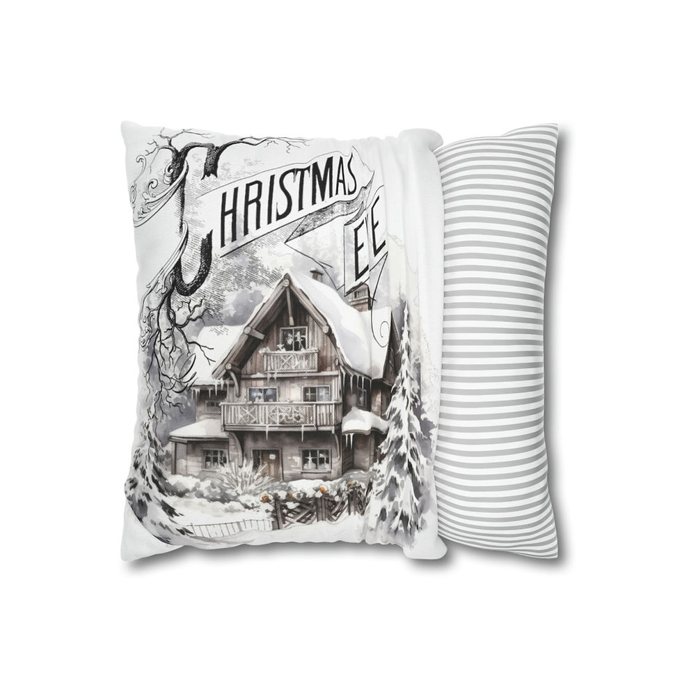 Thumbnail: Black & White Christmas Decor Throw Pillow Cover Christmas Eve Snowy Farmhouse