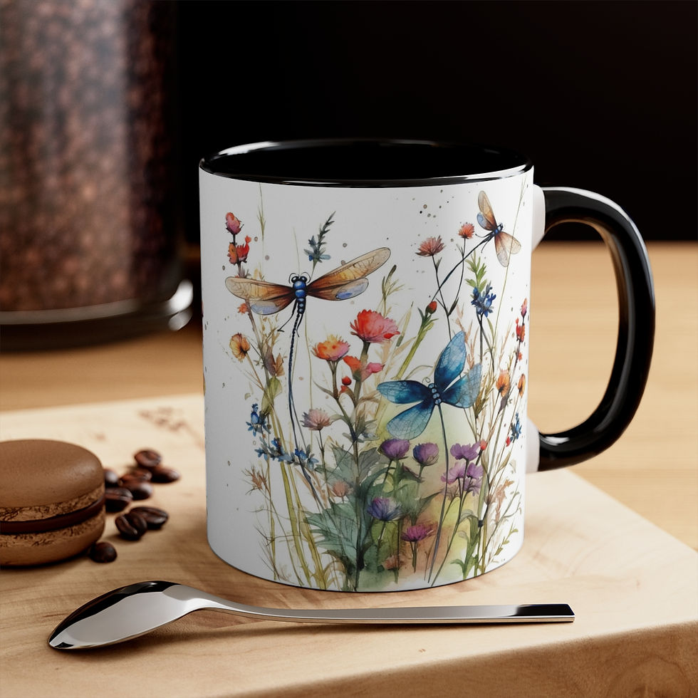 Thumbnail: Artistic Coffee Mug Dragonfly and Wildflowers Art Mug Thoughtful Gifts
