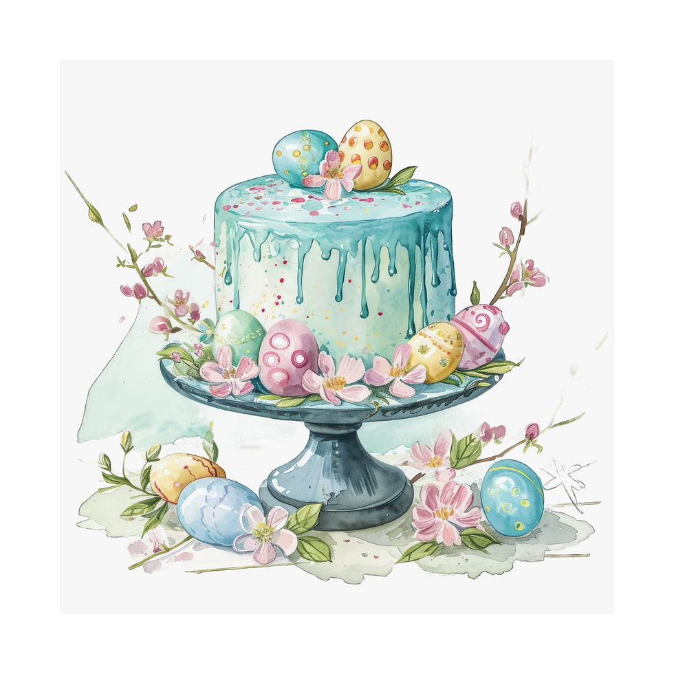Thumbnail: Shabby Spring Kitchen Art Print Floral Cake Easter Eggs Cottage Baking Decor