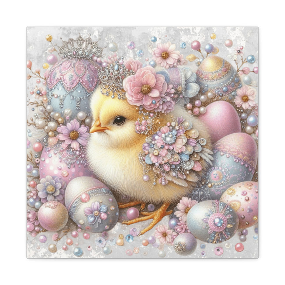 Thumbnail: Shabby Chic Canvas Art Jeweled Chick with Crown Pastel Easter Spring Glam Decor