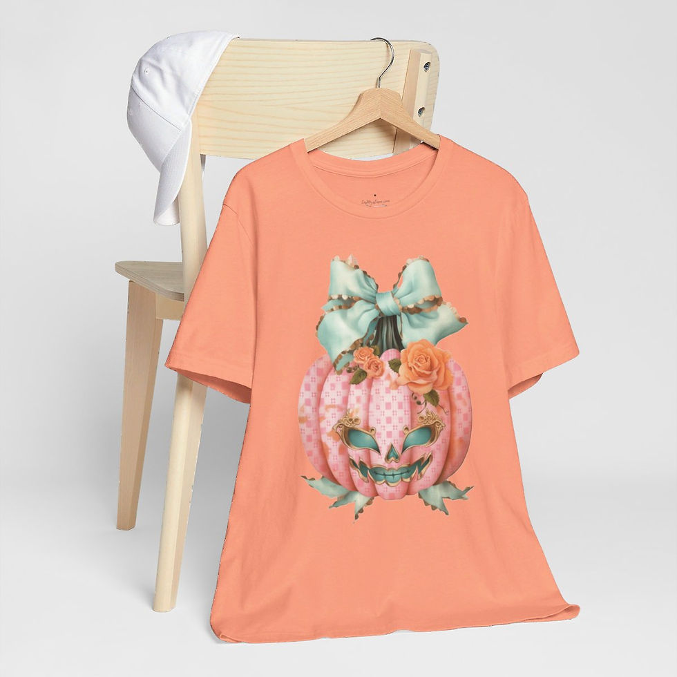 Thumbnail: Halloween T-Shirt Creepy Pink Pumpkin Shabby Roses Art Tee Trendy Apparel Gift