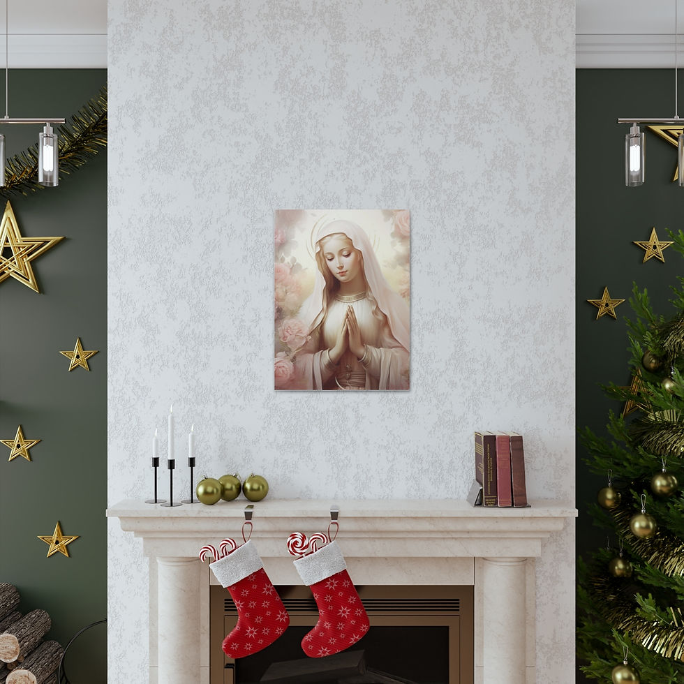 Thumbnail: Praying Virgin Mary Canvas Art Pink Roses Shabby French Print Religious Decor