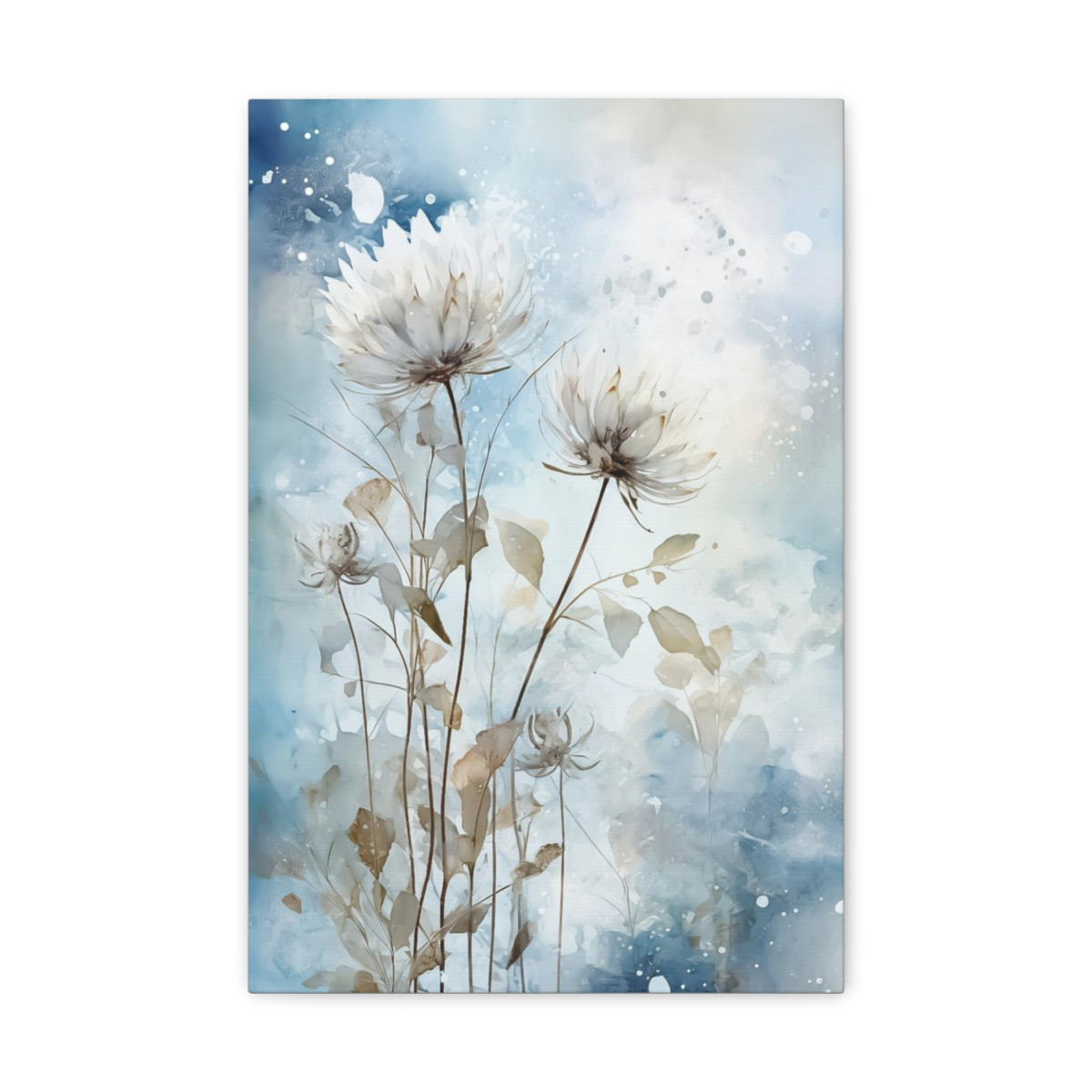Shabby French Country Canvas Art Blue & White Flower Canvas Print Floral Decor 