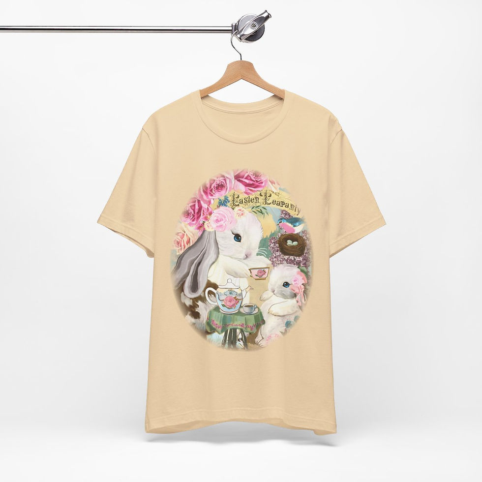 Thumbnail: Shabby T-Shirt Bunny having Tea Pink Roses Chic Art Tee Artistic Apparel & Gifts