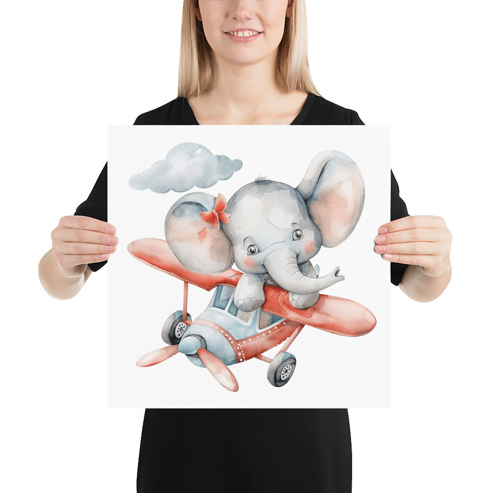 Thumbnail: Children's Nursery Decor, Baby Elephant in Airplane Watercolor Art Print