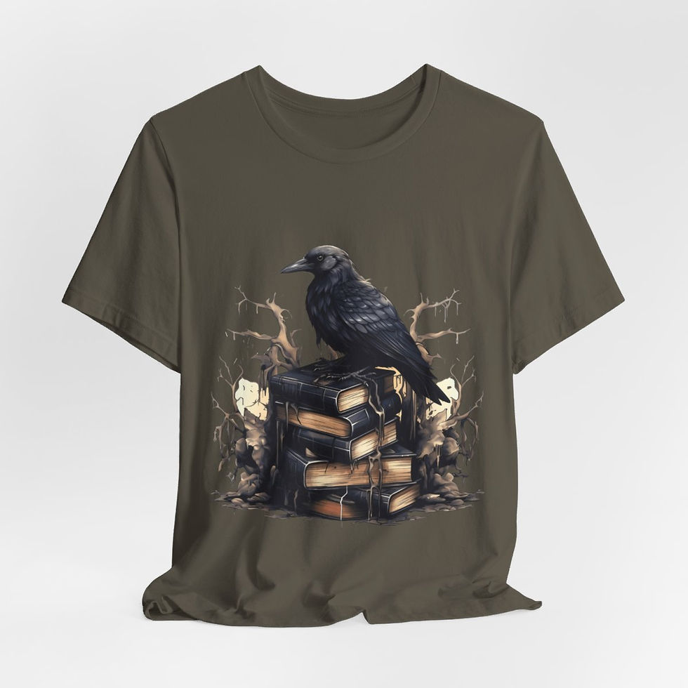 Thumbnail: Witchy T-Shirt Black Raven Spellbook Art Tee Esoteric Expressive Halloween Gifts