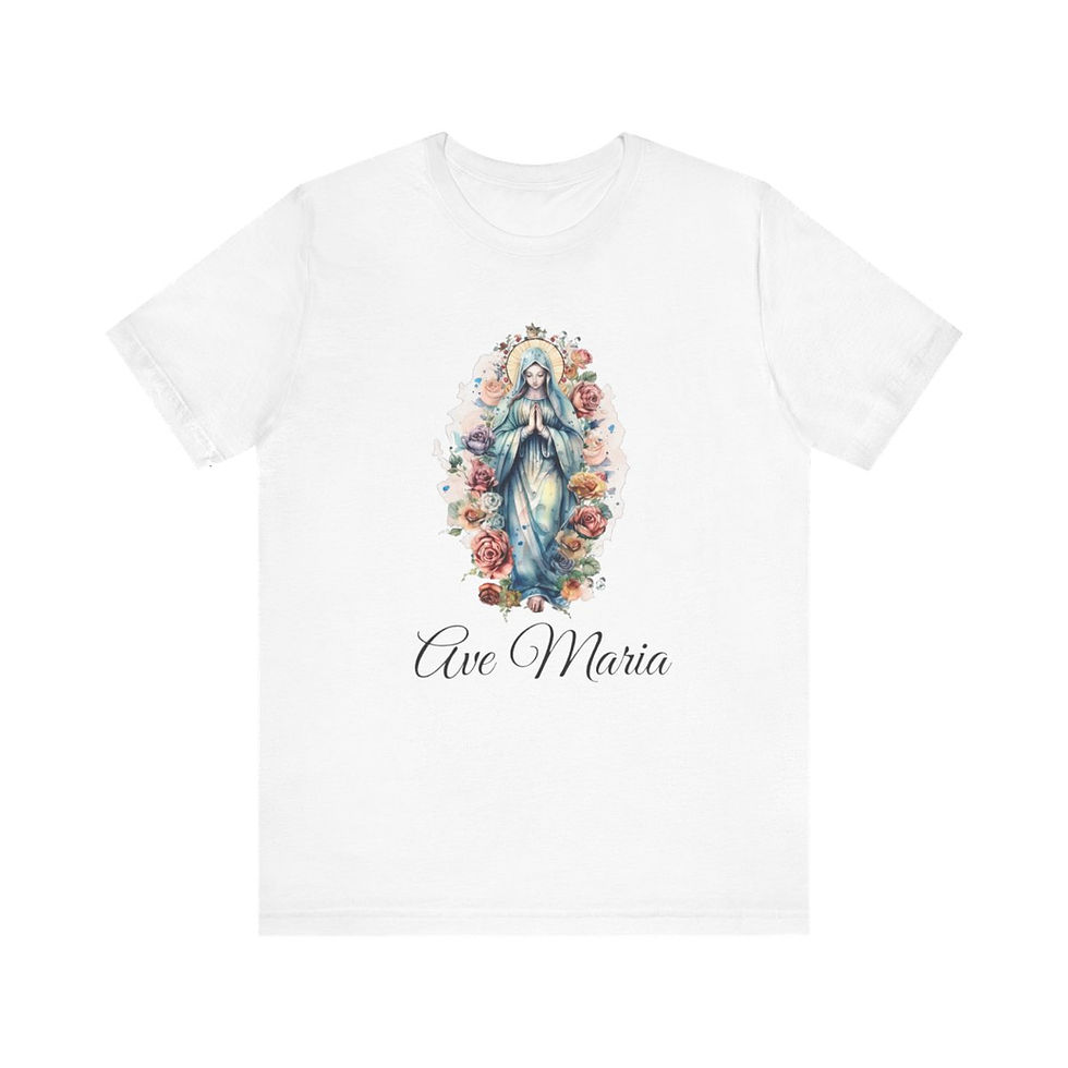 Thumbnail: Ave Maria T-Shirt Virgin Mary in Prayer Unisex Jersey Tee Catholic Faith Gifts