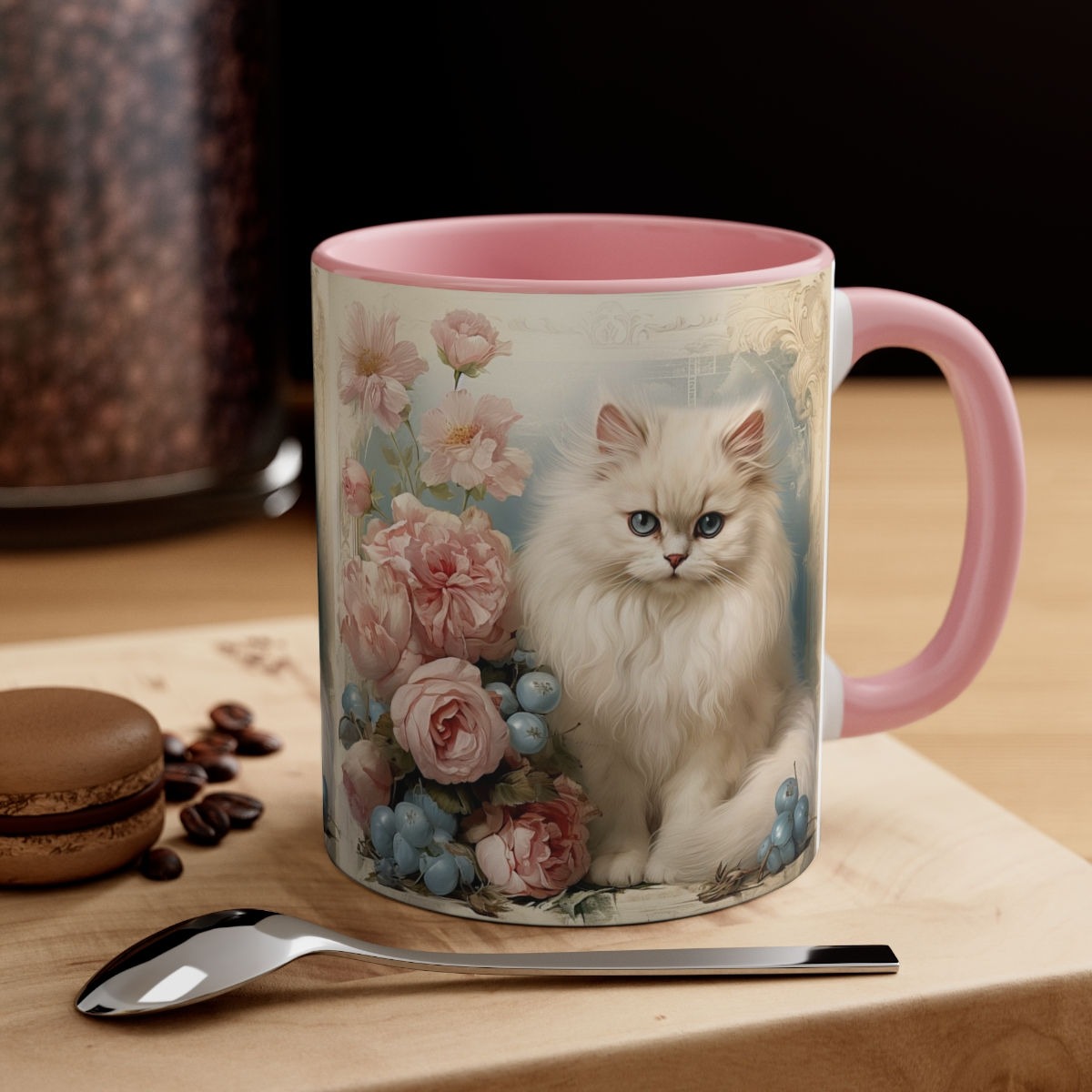 Artistic Coffee Mug Shabby Victorian Cat Pink Roses Art Mug Thoughtful Gifts