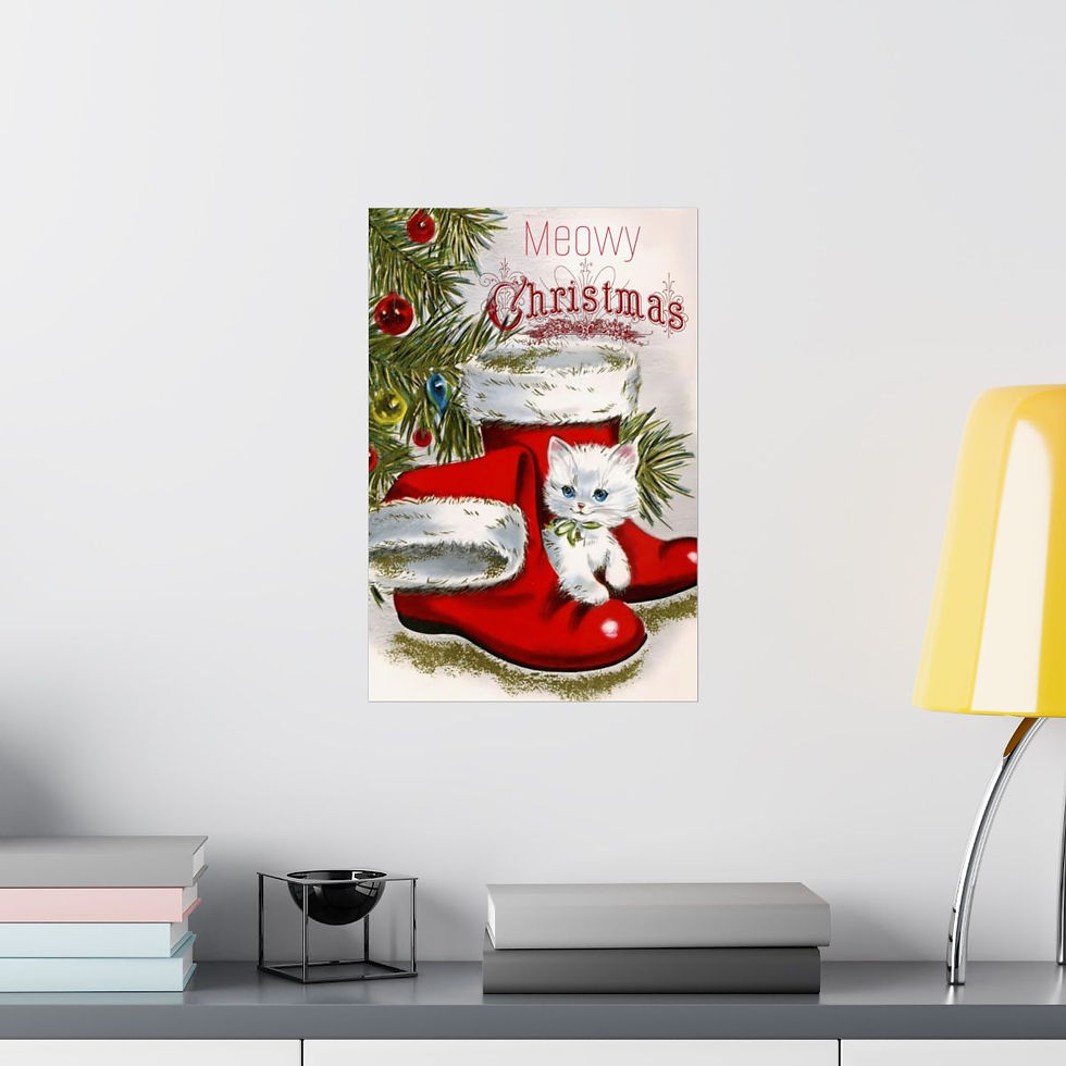 Thumbnail: Vintage Kitten Christmas Art Print Retro Cat Meowy Christmas Holiday Wall Decor 