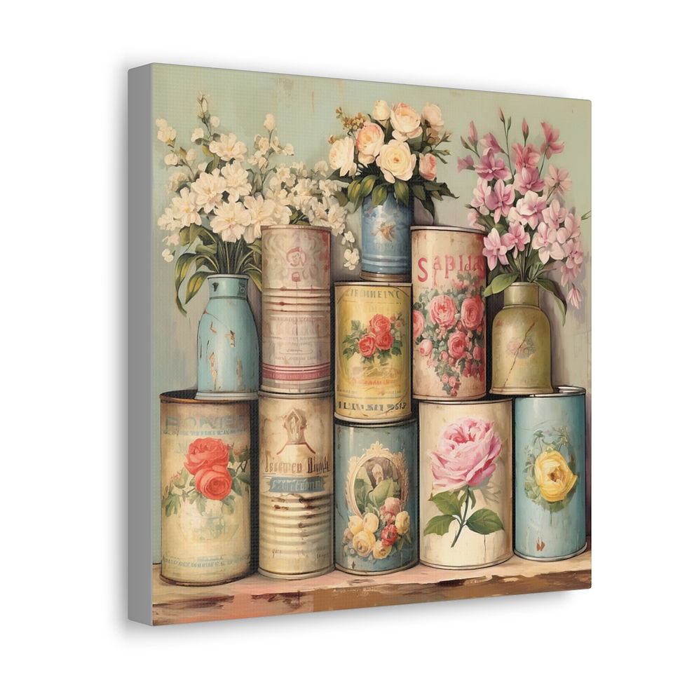 Thumbnail: Shabby French Country Canvas Art Jars Flowers Distressed Farmhouse Wall Decor