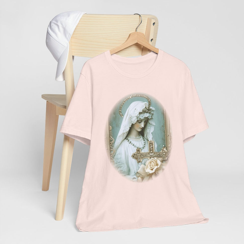 Thumbnail: Shabby Virgin Mary T-Shirt Ave Maria Religious Faith Art Tee Catholic Gifts
