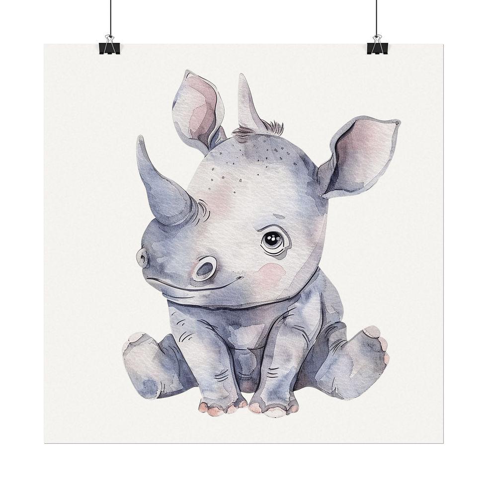 Thumbnail: Rhino Nursery Art Wall Decor Textured Watercolor Print Baby's Toddler's Room