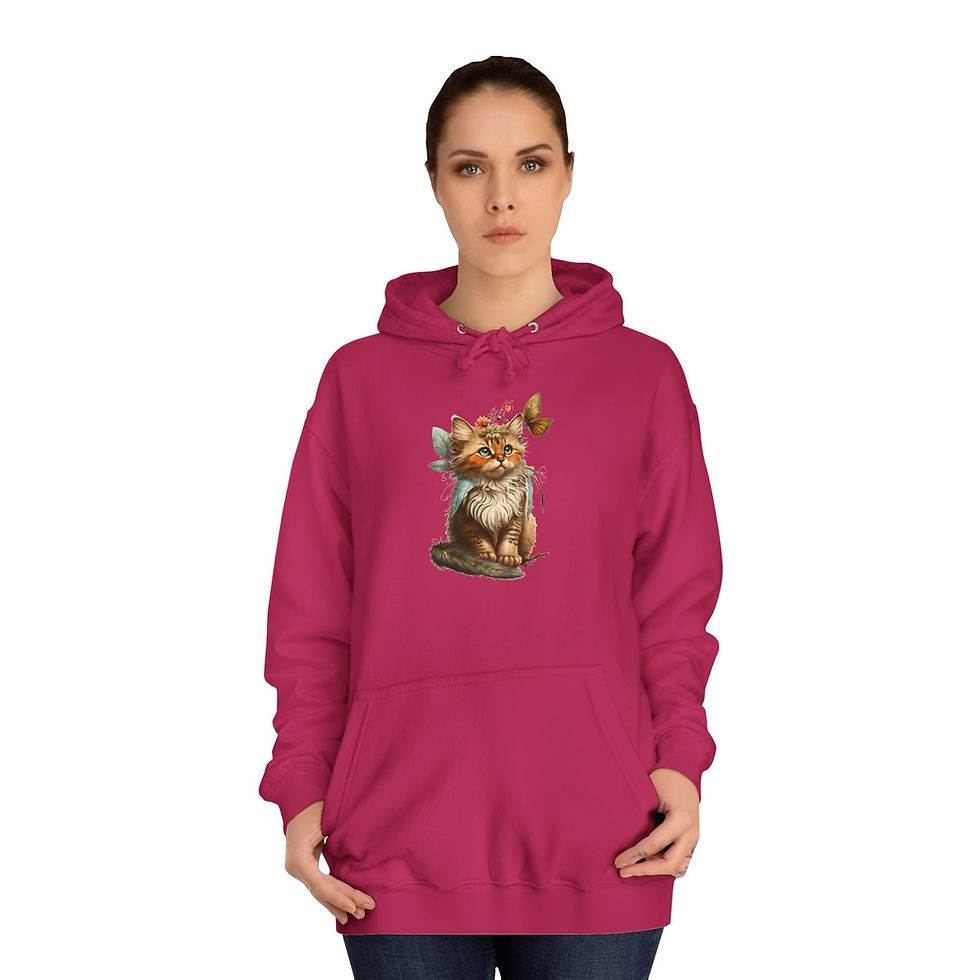 Thumbnail: Boho Cat Hoodie Cozy Kitten w/ Feathers Butterfly Art Sweatshirt w/Pockets