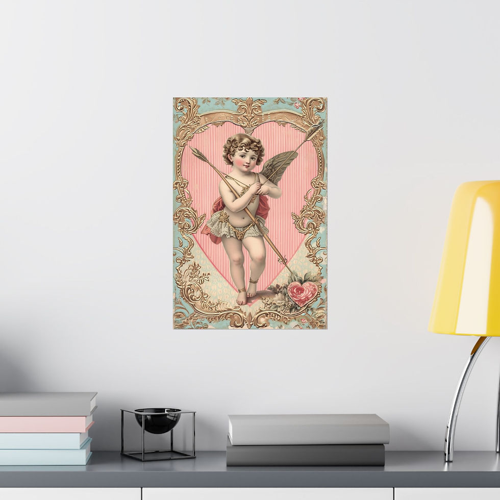 Thumbnail: Vintage Cupid Art Print Angel of Love Pink Roses Cherub Artwork Romantic Decor