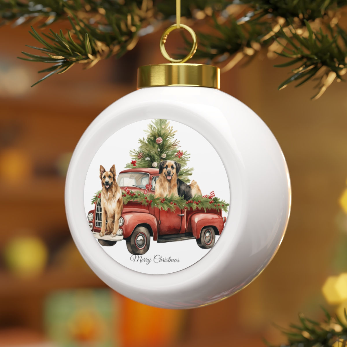 Farmhouse Christmas Ornament Dogs Pick up Truck Vintage Style Holiday Decor 
