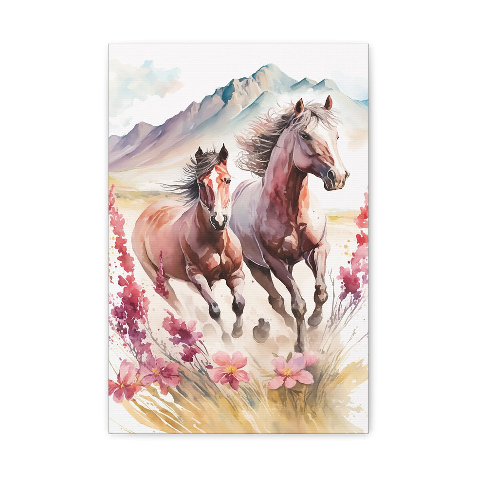 Thumbnail: Wild Horses Canvas Art Mountains Flowers Statement Decor Horse Lover Gift