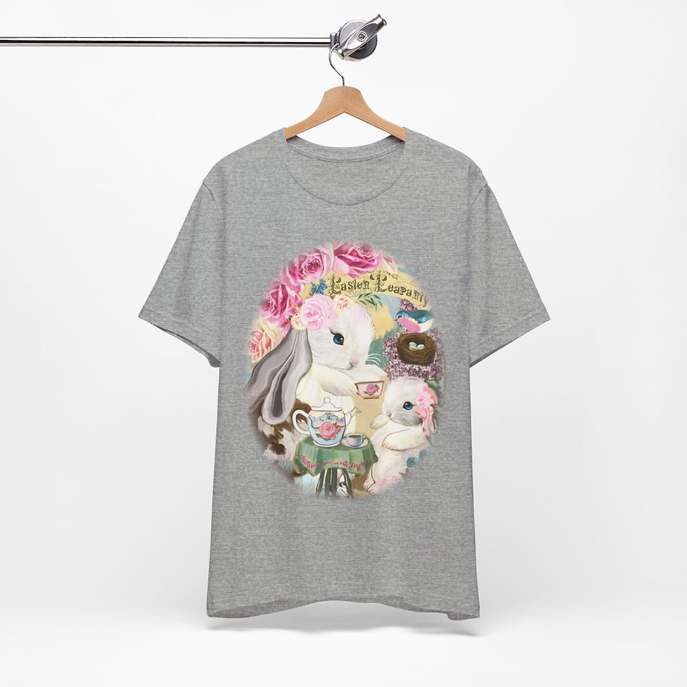 Thumbnail: Shabby T-Shirt Bunny having Tea Pink Roses Chic Art Tee Artistic Apparel & Gifts