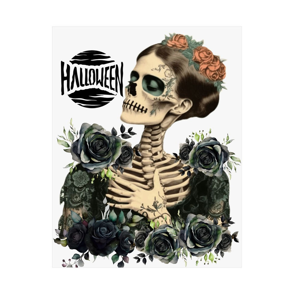 Thumbnail: Halloween Art Print Zombie Skeleton Black Roses Vintage Style Giclee Wall Decor