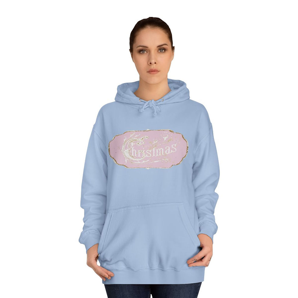 Thumbnail: Shabby Christmas Hoodie Pink and White Sweatshirt w/Pockets Cozy Apparel 