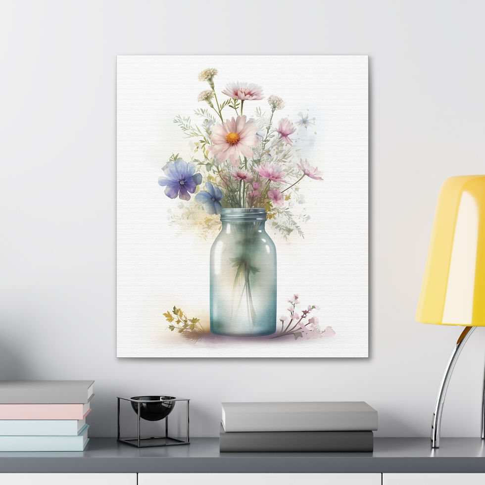 Thumbnail: Wildflower Canvas Art Jar Pastel Flower Shabby Decor French Country Wall Hanging