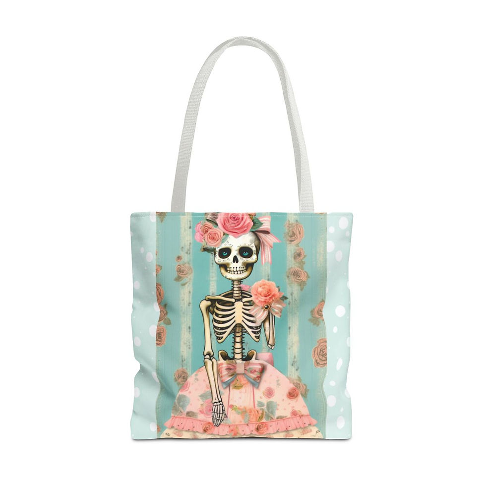 Thumbnail: Artistic Shabby Skeleton Tote Bag Pink Mint Fun Mystical Magical Expressive Gift
