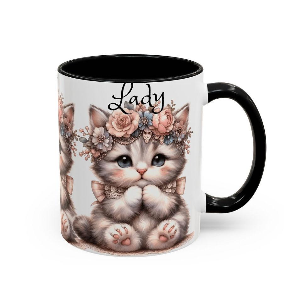 Thumbnail: Pastel Shabby Kitty Coffee Mug Crazy Cat Lady Artistic Glam Cat Lover Gifts