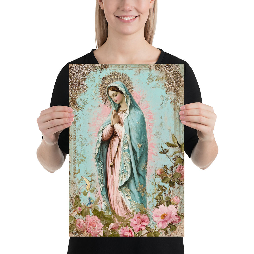 Artistic Virgin Mary Art Print Shabby French Catholic Faith Mother Mary Praying