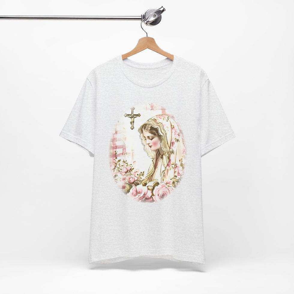 Thumbnail: Shabby Virgin Mary T-Shirt Ave Maria Religious Faith Art Tee Catholic Gifts