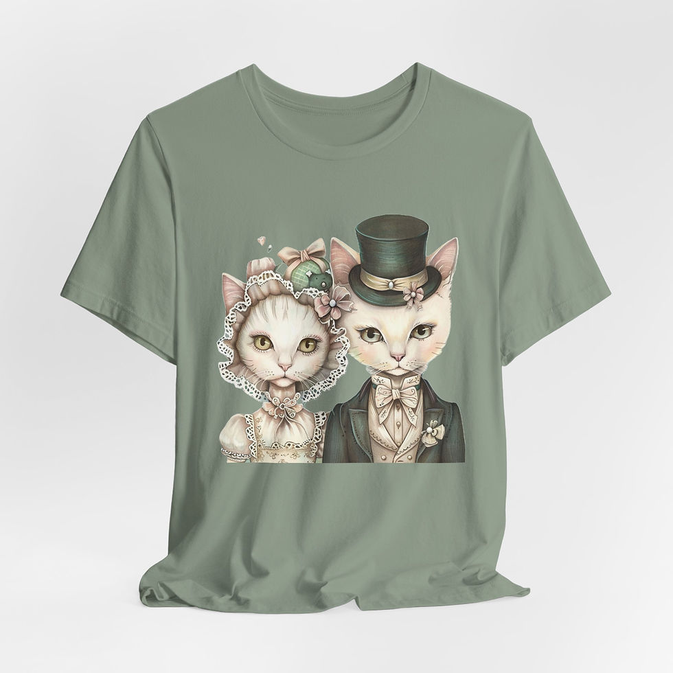 Thumbnail: Victorian Cats Art T-Shirt Shabby Pink Roses Top Hat Artistic Cat Lover Gift