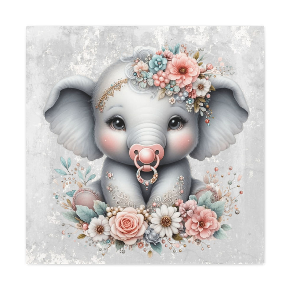 Thumbnail: Artistic Nursery Decor Canvas Art Watercolor BOHO Baby Elephant and Flowers 