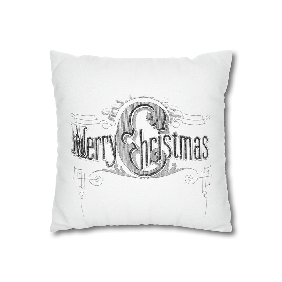 Thumbnail: Black & White Christmas Decor Throw Pillow Angels Greetings Christmas Snowflakes
