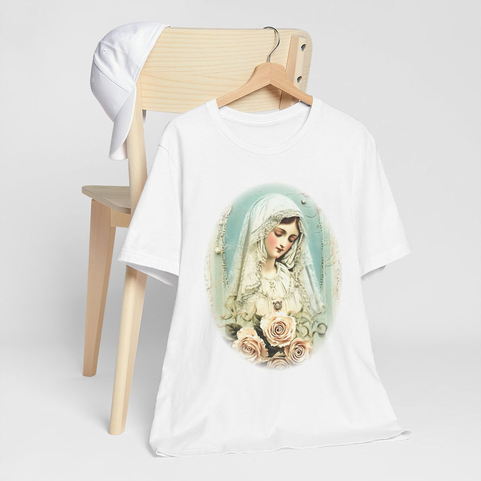 Thumbnail: Shabby Virgin Mary T-Shirt Ave Maria Religious Faith Art Tee Catholic Gifts