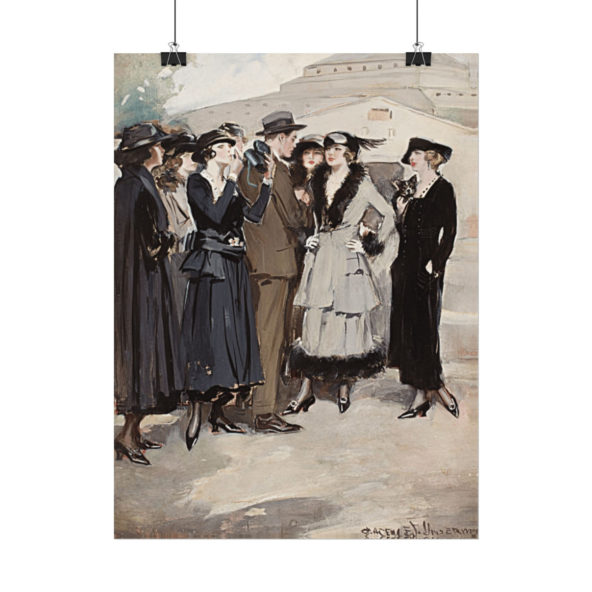 Rare Clarence Underwood Art Print Tourists and Dog Watercolor Giclee Poster
