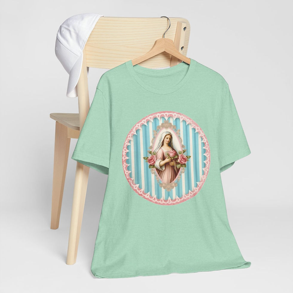 Thumbnail: Shabby Virgin Mary T-Shirt Religious Faith Pastel Art Tee Vintage Catholic Gifts