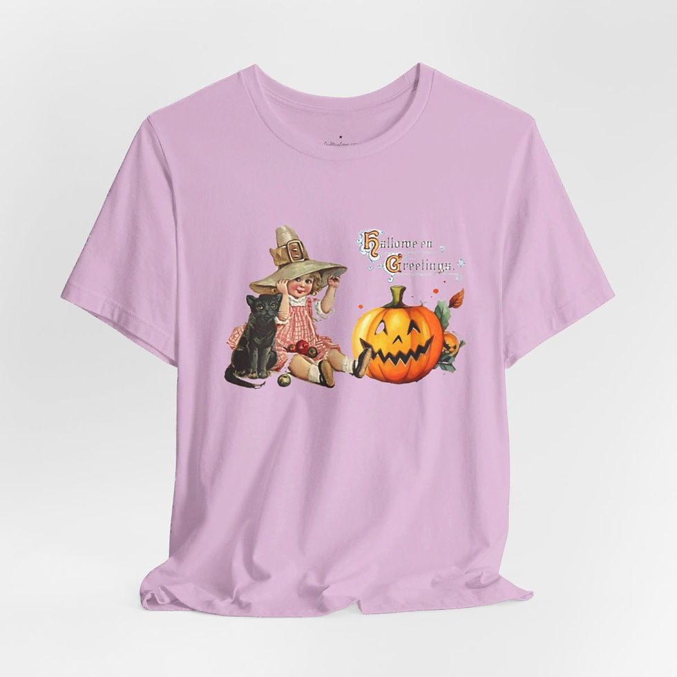 Thumbnail: Vintage Halloween T-Shirt Witch Black Cat Pumpkin Retro Art Tee Trendy Apparel